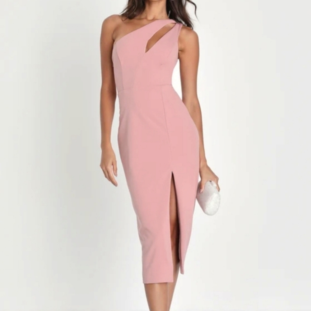 Lulus Cocktail Club Blush Pink One-Shoulder Midi Dress NWOT